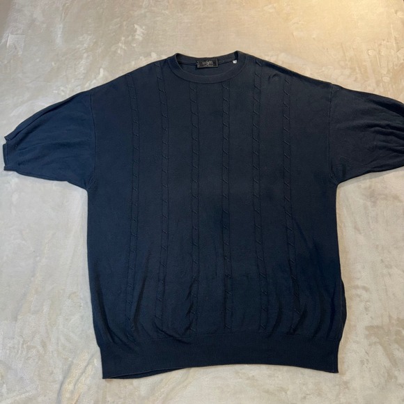 Raffi Other - Raffi Linea Uomo Mens Navy Blue Cable Knit Short Sleeve Sweater Made in Italy XL